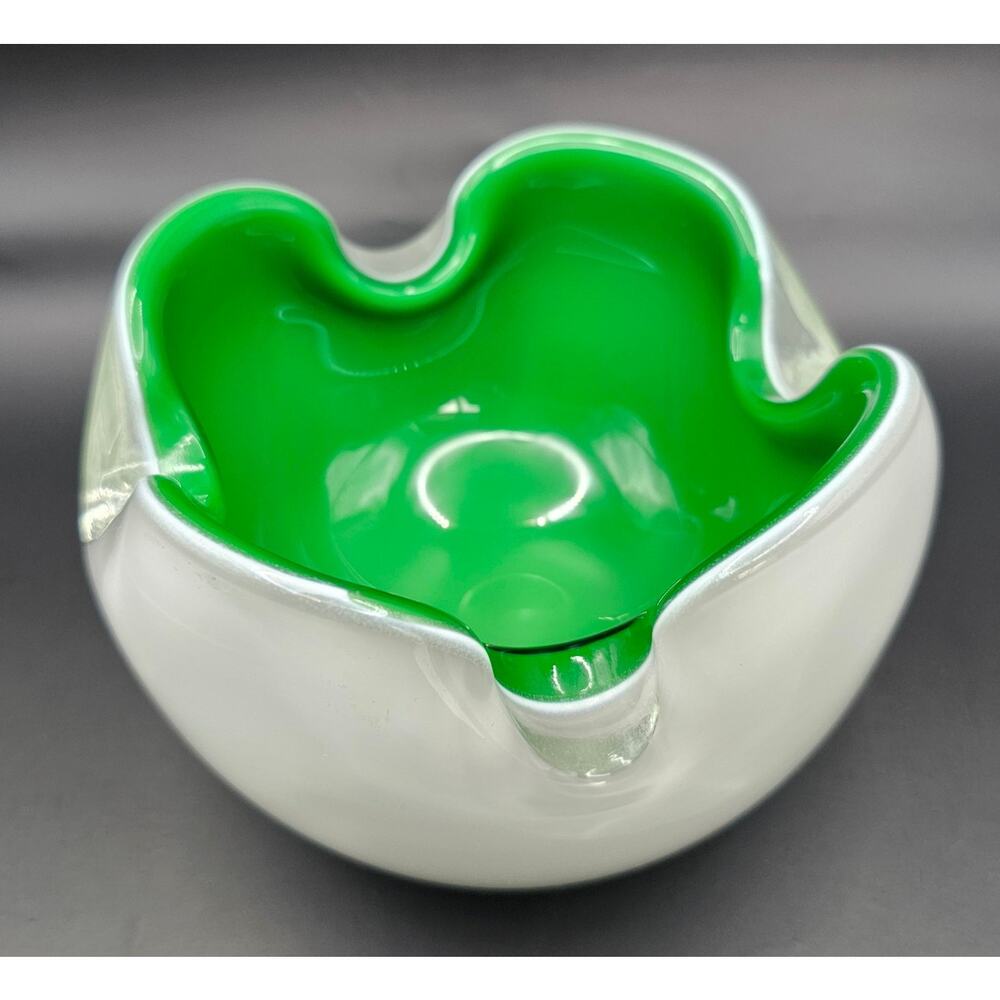Vintage Barbini? Murano Glass Bowl Cased Green White MCM Art Italian